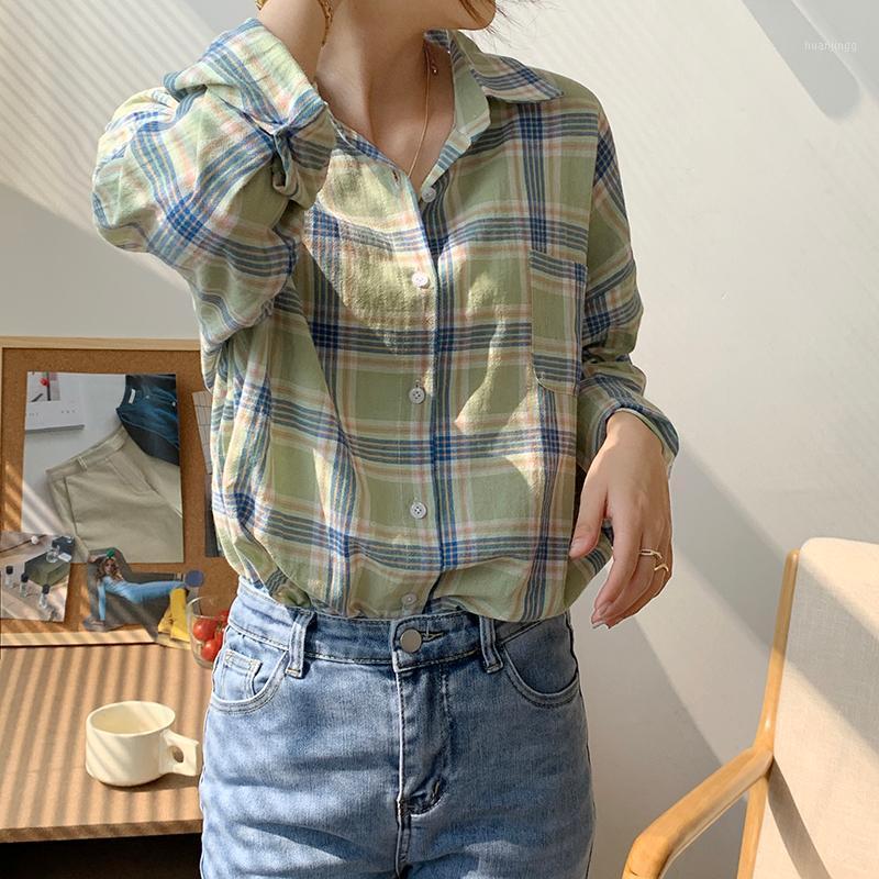 

Women's Blouses & Shirts HziriP Geometric Spring Casual Summer Brief 2022 Vintage Plaid Loose High Quality Streetwear Retro Outwear Femme, Photo color