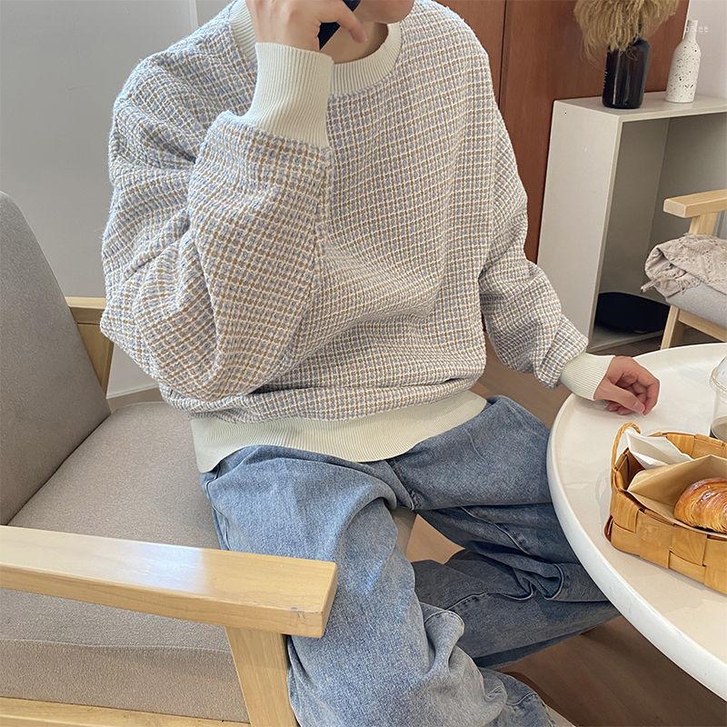 

Men's Hoodies & Sweatshirts Men's Fashion Trend Loose Cotton Clothes Casual Coats Round Collar Lattice Printing Pullover -XLMen's, Black