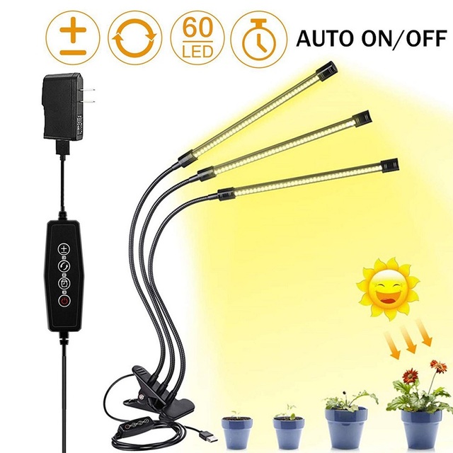 Sublimation Garden Supplies 30W LED Grow Light DC 5V USB with Timer Dimmable Full Spectrum 3 Head Bulbs Flexible Clip Phyto Lamp For Plant Seedling Fitolamp