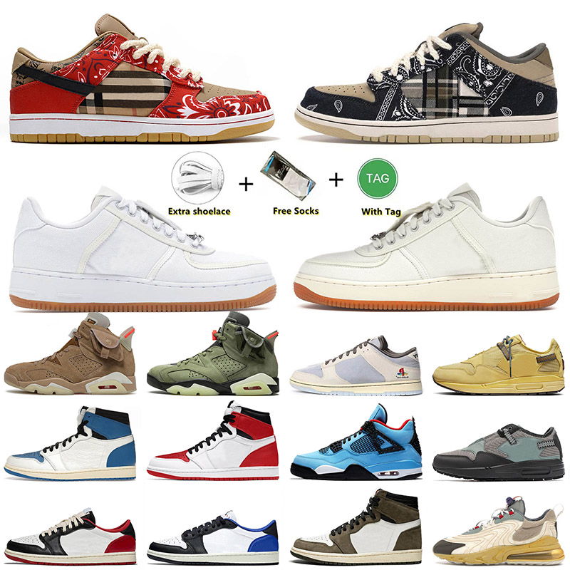 

2022 Top Quality OG SP TS Travis Scotts Basketball Shoes Skate Low Cactus Jack Sail White for Mens Women High 1s Fragment Military Blue Trainers Sneakers 36-47, B14 glow green kid