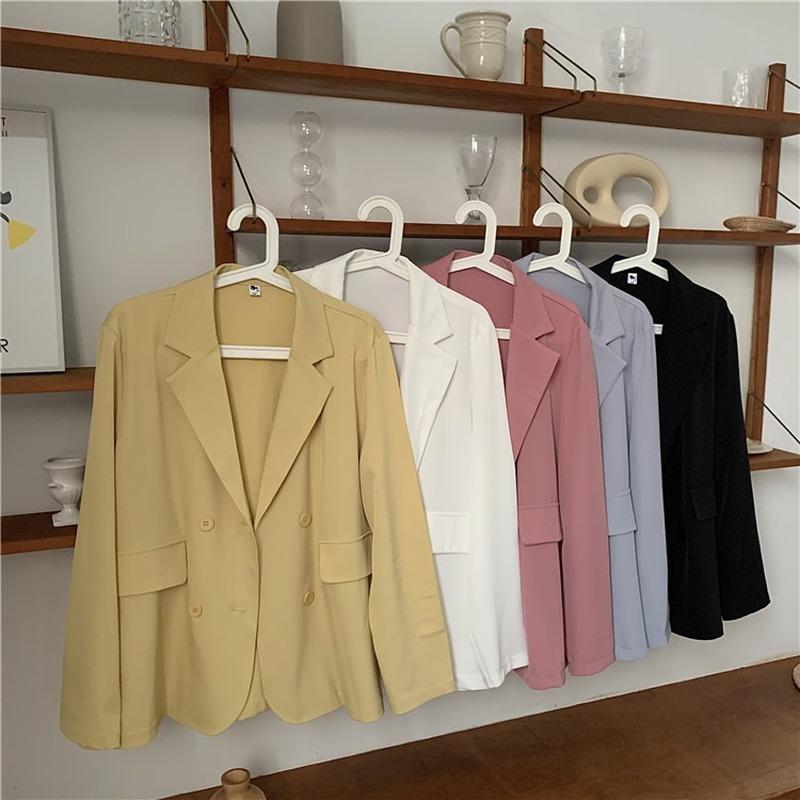 

Women's Suits & Blazers Women Coats And Jackets Spring2022 Fashion Ladies Thin Double-breasted Blazer Oversize Casual Solid Outwear Female O, Pink