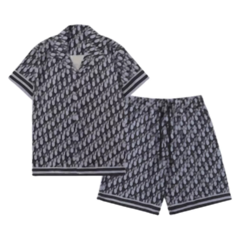 Hawaii Seaside Holiday Tracksuit Set Men Casual Shirts Sets Fashion Letter 3D Print Short Sleeve Dress Shirts Suits