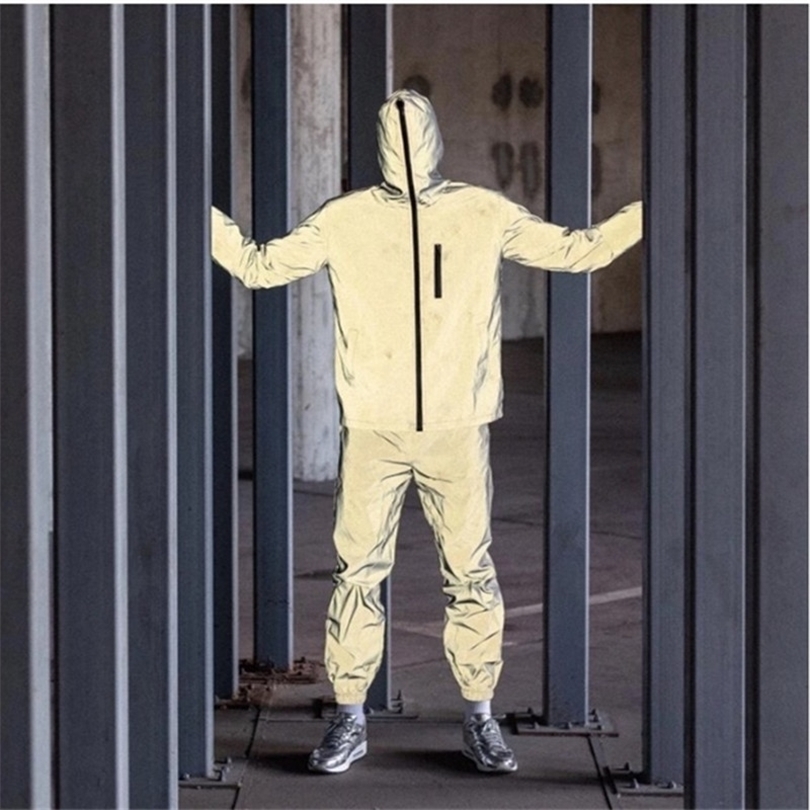 

Dropshipping Men Women Couple Reflective Jacket set Jacket Pants 201118