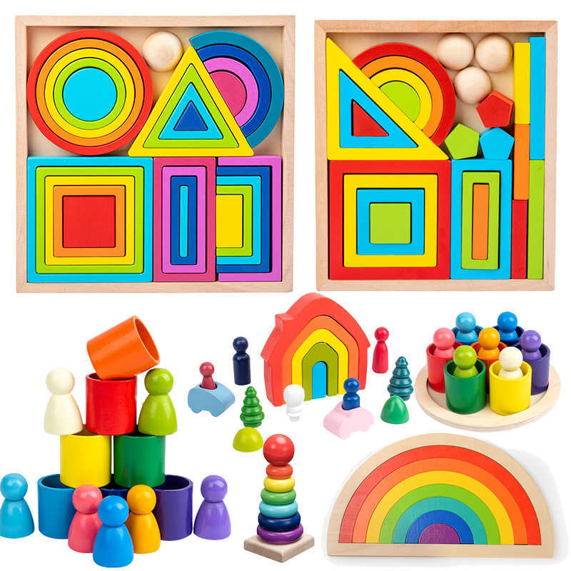 Kids Rainbow Nesting Stacking Montessori Wooden Building Blocks Balance Game Art Geometric Creative Educational Toys-image-761401811