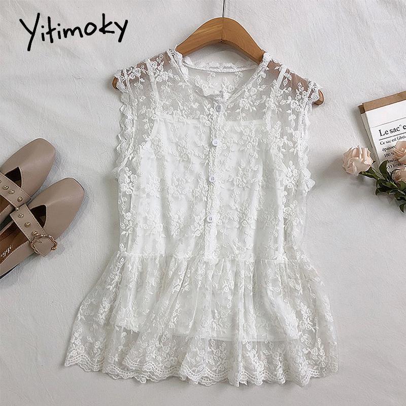 

Women's Blouses & Shirts Yitimoky Lace Blouse Women Tops Two Piece Summer 2022 Fashion Spaghetti Strap Tank Top Loose Button Up O-Neck Cotto, Black