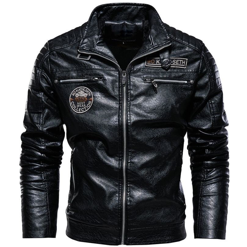 Veste En Cuir Hommes Hiver Polaire Moto PU Veste En Cuir Hommes Col Montant Casual Coupe-Vent Ropa De Hombre Slim Manteau 7XL L220812