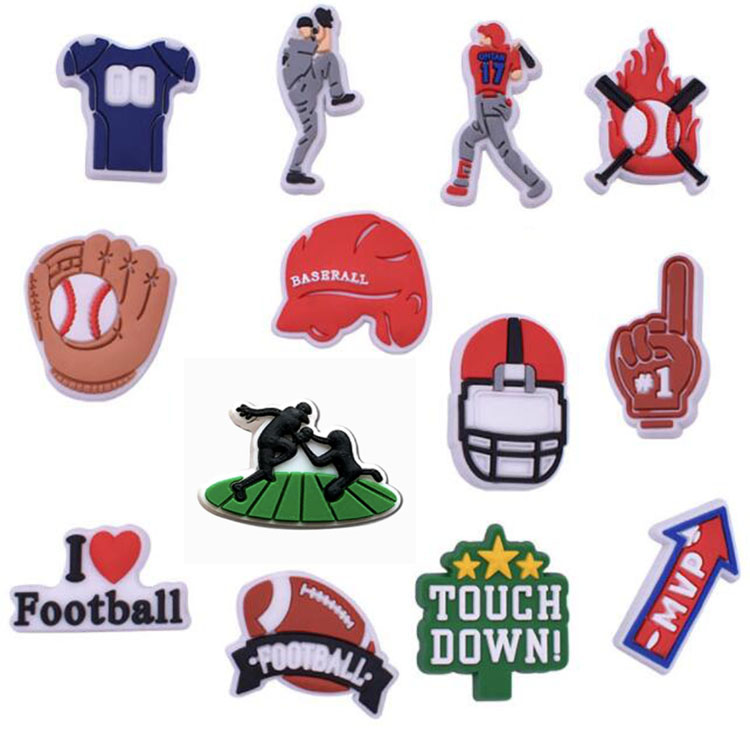 

New styles ball sport croc shoe charms part accessories pvc soft rubber shoecharm buckle wristband bracelet decoration