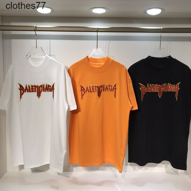 

European and American fashion brand Paris S22 summer new blade letter Seiko embroidery loose round neck short sleeve high version T-shirt, Orange-red