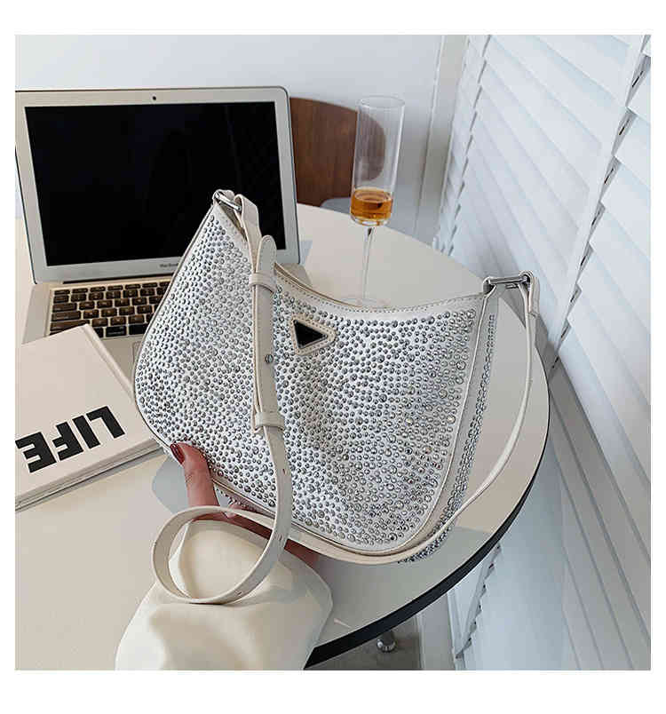 

Purses Outlet New 2022 new Rhinestone sling one room underarm women's bag, White