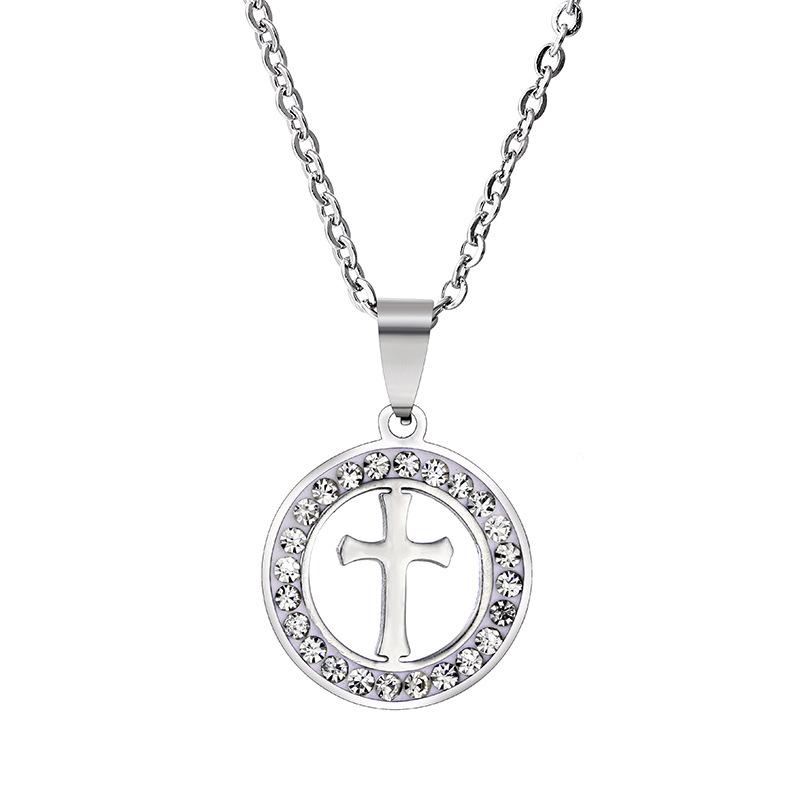 

Pendant Necklaces Wholesale Trendy Stainless Steel Cross Necklace For Women Geometric Crystal Round Custom Jewelery GiftPendant