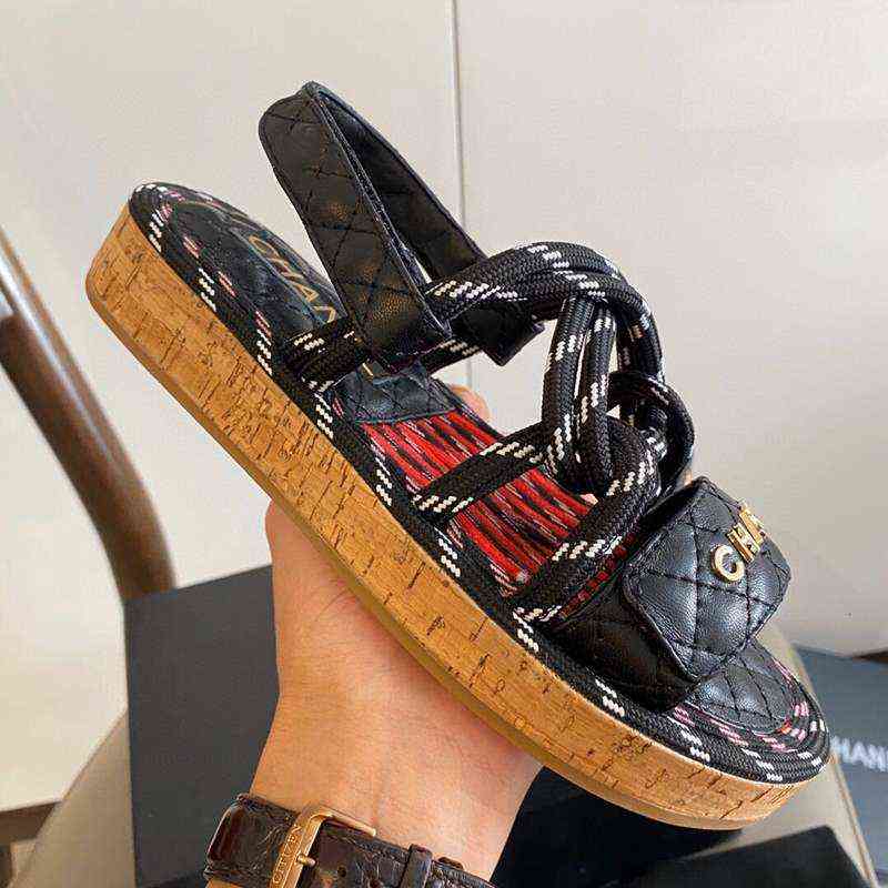 Style petit parfum corde de chanvre édition Velcro Chaussures d'été Mode Femme Lattice Contrôle à fond plat Sandales romaines à bout ouvert