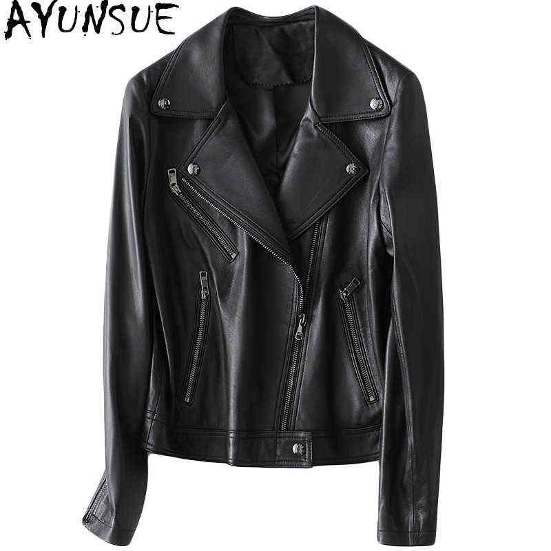 

Ayunsue 100 Real Sheepskin Coat Woman Real Leather Jacket Famale Short Motorcycle Style Outerwear Casacas Para Mujer SQQ84 J220727, Black