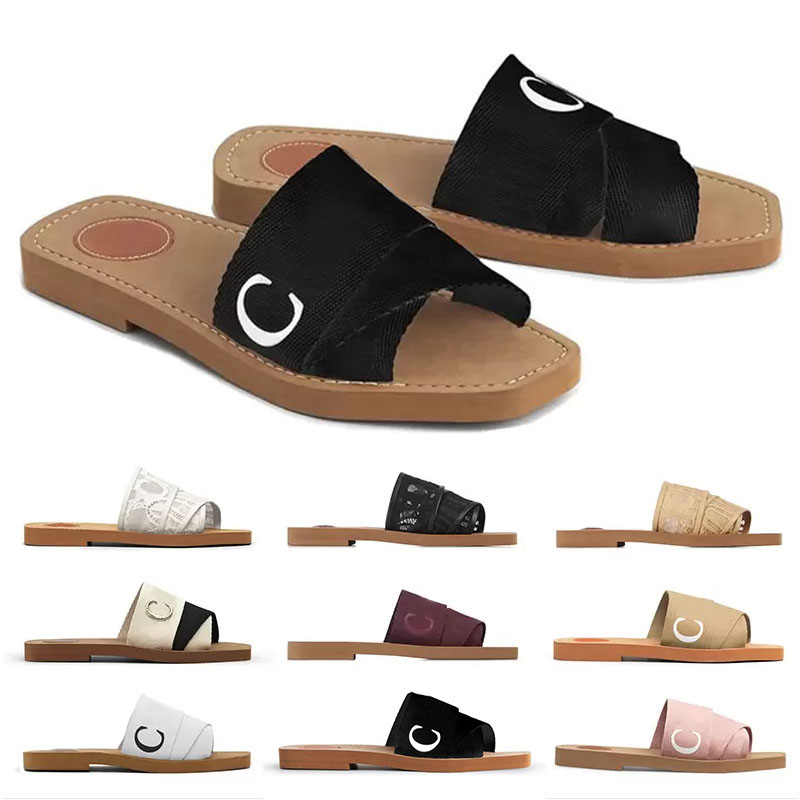 

2022 designer canvas slippers Women Woody Mules flat sandals rubber slides white black pink Sail bordeaux lace Lettering Fabric womens summer outdoor shoes, Shoes box