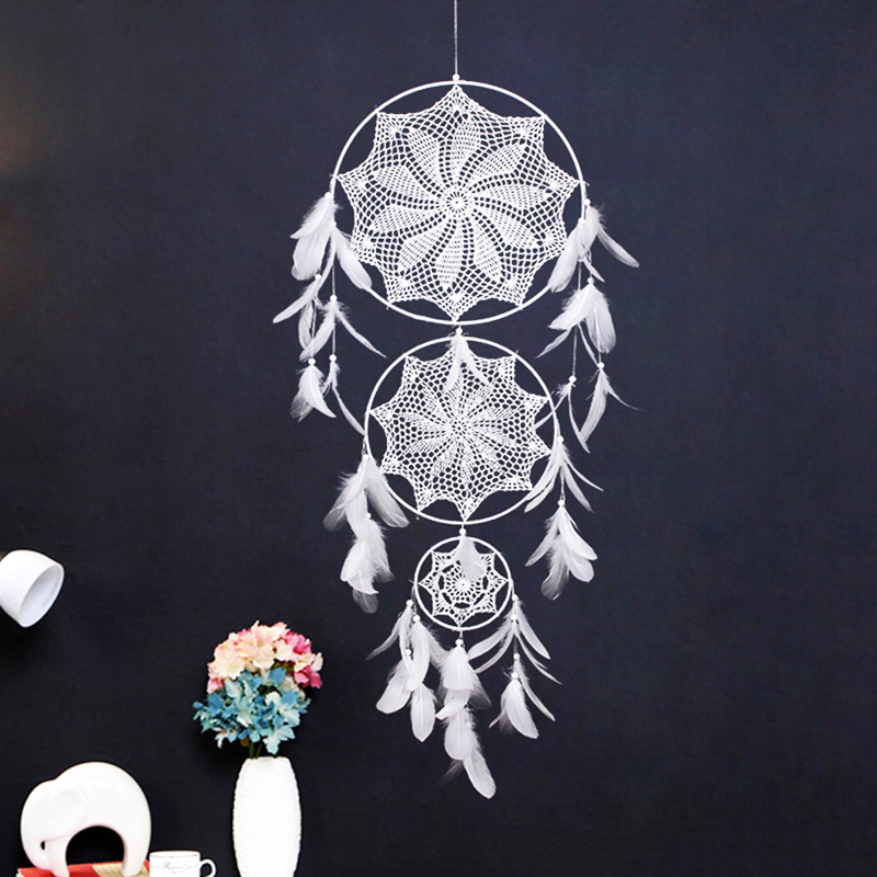 

Large White Dream Catcher Hanging Arts for Girl Bedroom Feather Ornaments Decoration Room Wall Wedding 1222144