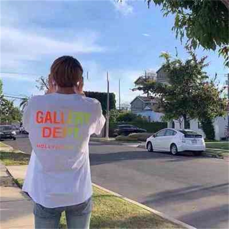 

Designer T-shirt fashion brand high street style Gallerydept colorful letter printing round neck short sleeve T-shirt loose t, White