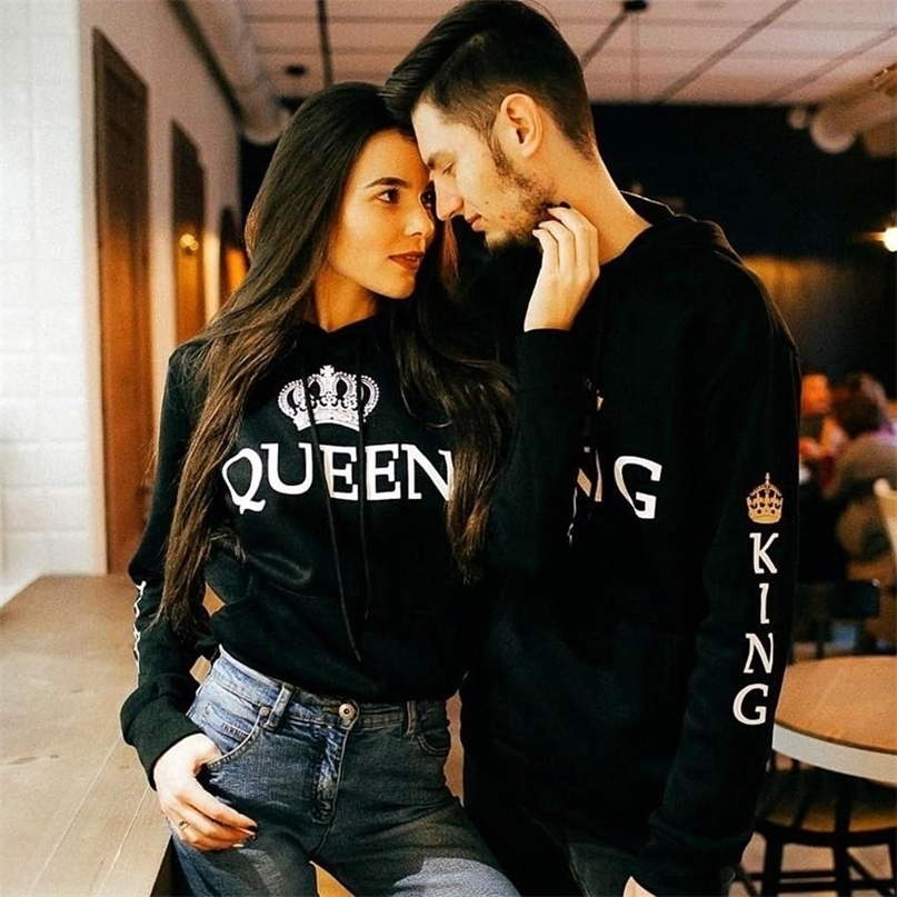 

Women Men Hoodies Pullovers Tracksuits King Queen Printed Sweatshirt Lovers Couples Hoodie Hooded Sweatshirt 220813, Queen black