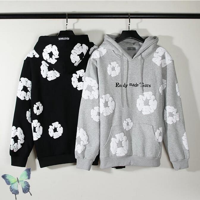 

Asian Size Embroidery Letter Foam Print Men Women Fleece Hoodies Sweatshirts, Gray