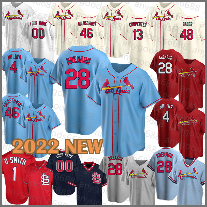 

St. Louis''2022 New Cardinals''Baseball Jersey 28 Nolan Arenado 4 Yadier Molina 46 Paul Goldschmidt 1 Ozzie Smith 3 Dylan Carlson 48 Harrison Bader 11 DeJong, Mens(hongque
