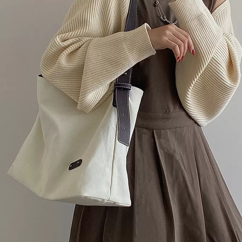 

Large Capacity Shoulder Bag Women 2021 Simple Canvas Shopping Bag Female Design Luxury Fashion Broadband Handbag Casual Tote, Sky blue