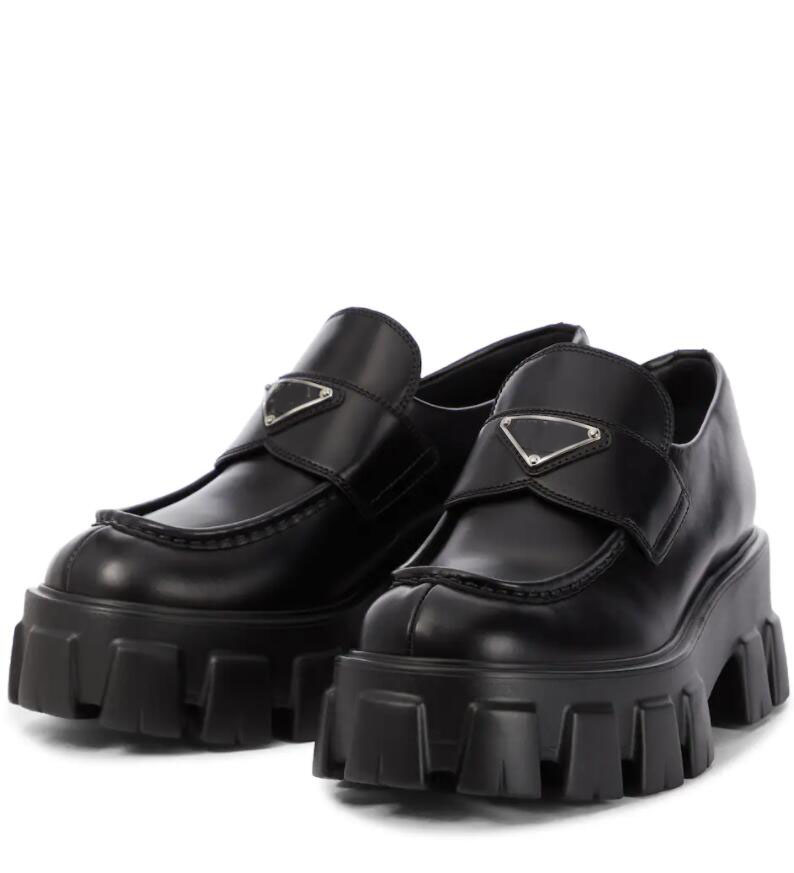 

Women casual loafers shoes black genuine leather platform sole shoe Monolith Brushed Leathers pointed and round P brand shoe