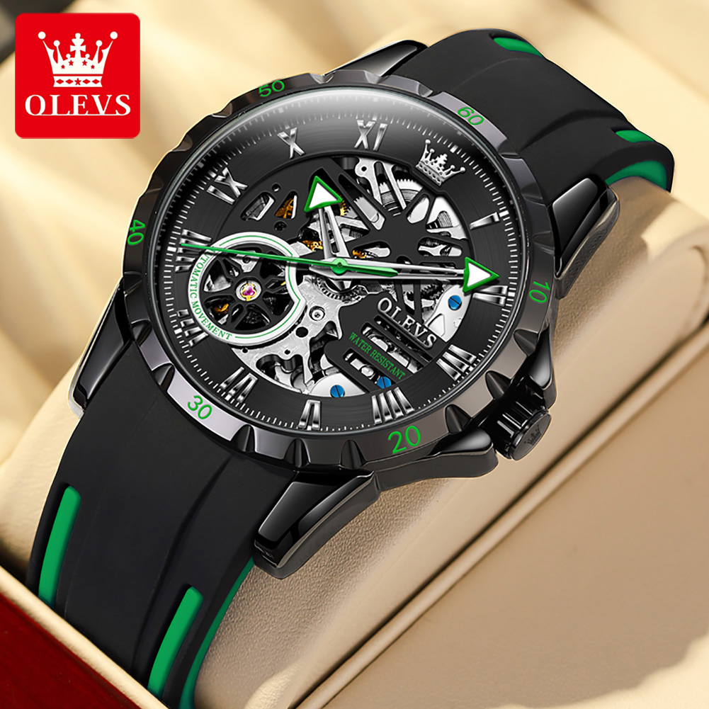 

OLEVS Mechanical Watch Men Automatic Wind Up Waterproof Sport Large Dial Automatic Mechanical Watch Student Trend Men's Watch, Red