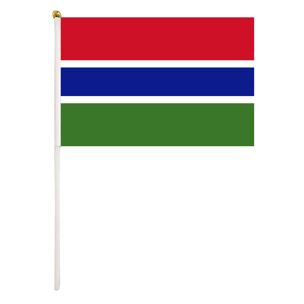 

Gambia Hand Waving Flag 14X21CM Premium Polyester Mini World Country Flag Banner With Plastic Flagpole