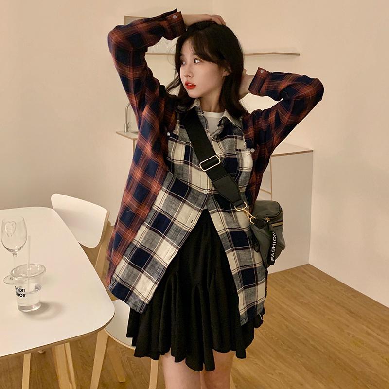 

Women's Blouses & Shirts CMAZ For Women Real S Cost-Effective ~ Hong Kong Style Ins Retro Casual Plaid Lining, Picture color