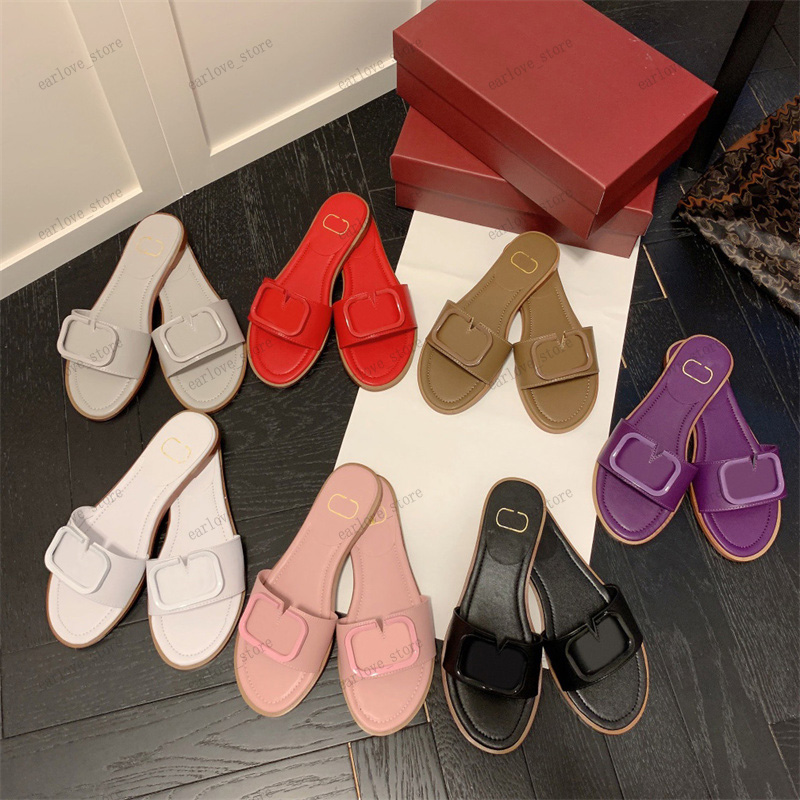 

Womens Designer Sandals Fashion Luxury Signature Slippers Brand Slides Genuine Leather Flip Flops Women Shoes Summer Beach Shoes With Box, Red