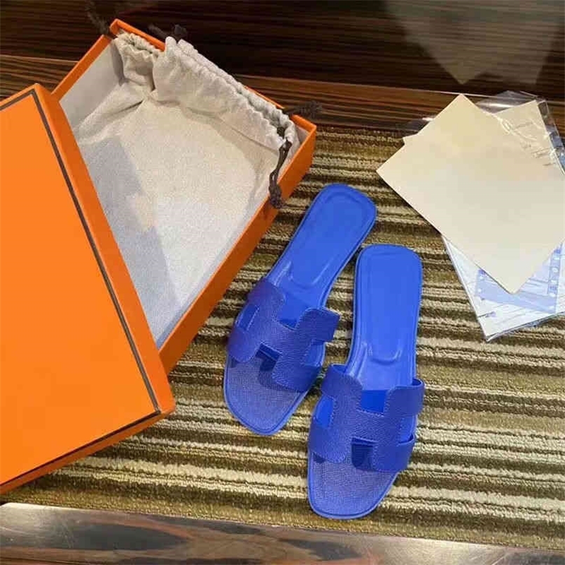 

2022 Women h Designer Herme Slippers Sandals Organ Leater Summer Flops Wear Beac Flat 6 H00m EREZ, Navy blue