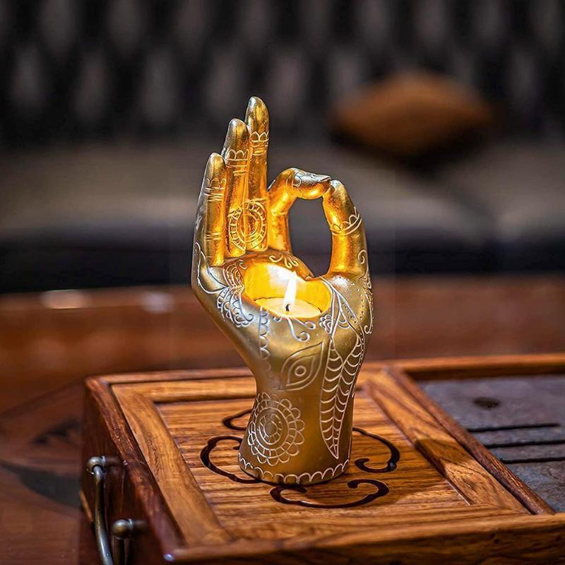 

Candle Holders Art Holder Buddha's-Hand Shaped Resin Candlestick Desktop Decor Decorative Hardware For Home M5W2