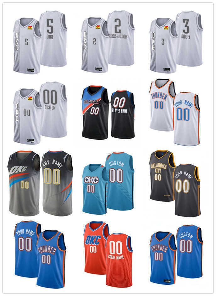 

75th Custom Men Women Youth Oklahoma's City Thunder's 2 Shai Gilgeous-Alexander 3 Josh Giddey 5 Luguentz Dort 16 Ty Jerome Basketball Jerseys, Color