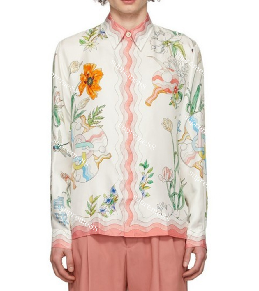 

Casablanca men lapel silk white shirt summer designer long sleeves shirts, Beige