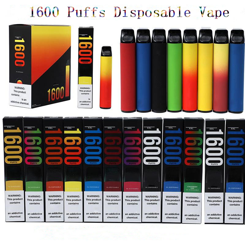 

XXL Disposable E Cigarettes 1600 Puffs Vapes Device 6.5ML 39 Colors Electronic Cigarettes Vapor With Security Code Vape Pen 5% Pod