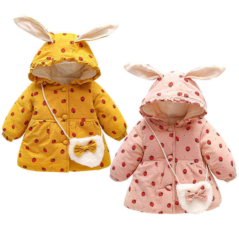 

0-3 Year Toddler Girl Clothes Cute Rabbit Ear Hooded Baby Jacket Autumn Winter Thick Warm Baby Jacket For Girls Birthday Gift J220718, As shown in the picture