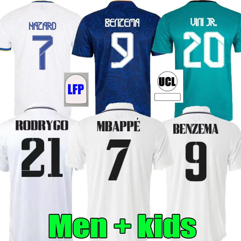 21 22 23 Benzema Mbappe Hazard Soccer Jerseys Football Shirt Rodrygo Alaba Asensio Modric Real Madrids Marcelo Camiseta 2022 2023 Hommes et enfan