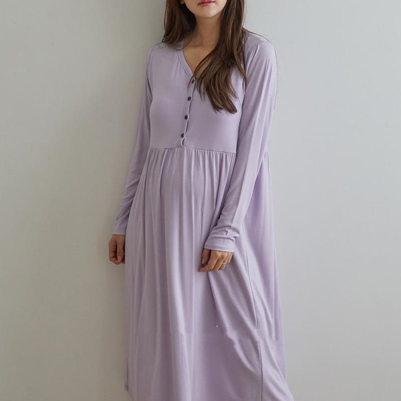 

Big Size Button Modal Nightwear Dresses Robe Femme Long Sleeve Solid Nightgown Soft Comfortable Loose Ladies Casual Large Home Dress, D1621 light blue