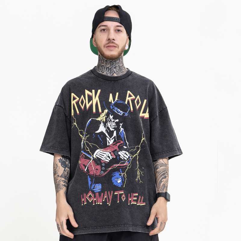 

Men's T-Shirts Vintage T-shirt Oversize Hip Hop Graphic T Shirts Cotton Retro Skull Letters Print Tops Tee Men Streetwear Summer Clothing 20, Black