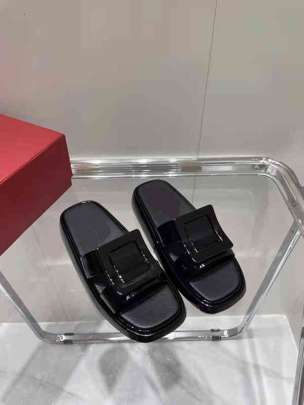 High Version Rv Square Button Thick Soled Slippers 2022 Spring Increased Comfortable Flat Bottomed Anti Slip Muller for Women