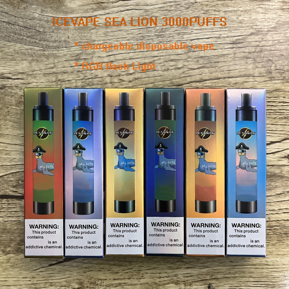 

new original disposable e cigarette icevape sea lion 3000 puffs rechargeable disposable vape puff 6ml pod 6% concentration RGB LED shine LGB Light flash vaporizer pen