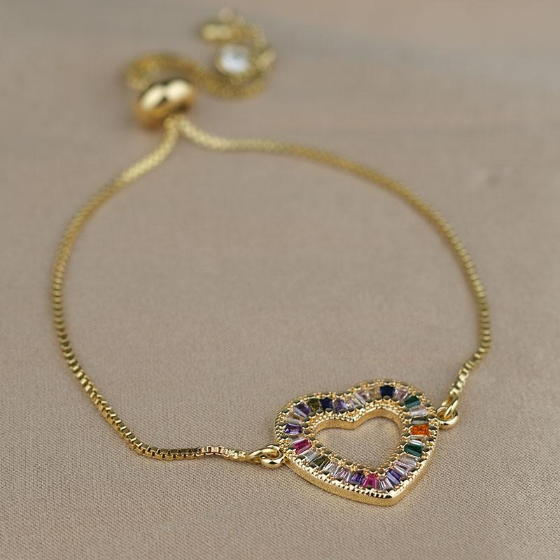 

Link Chain Ins 2022 Multicolor Cubic Zirconia Heart Bracelet For Women Fashion Exquisite Stainless Steel Hip Hop JewelryLink LinkLink