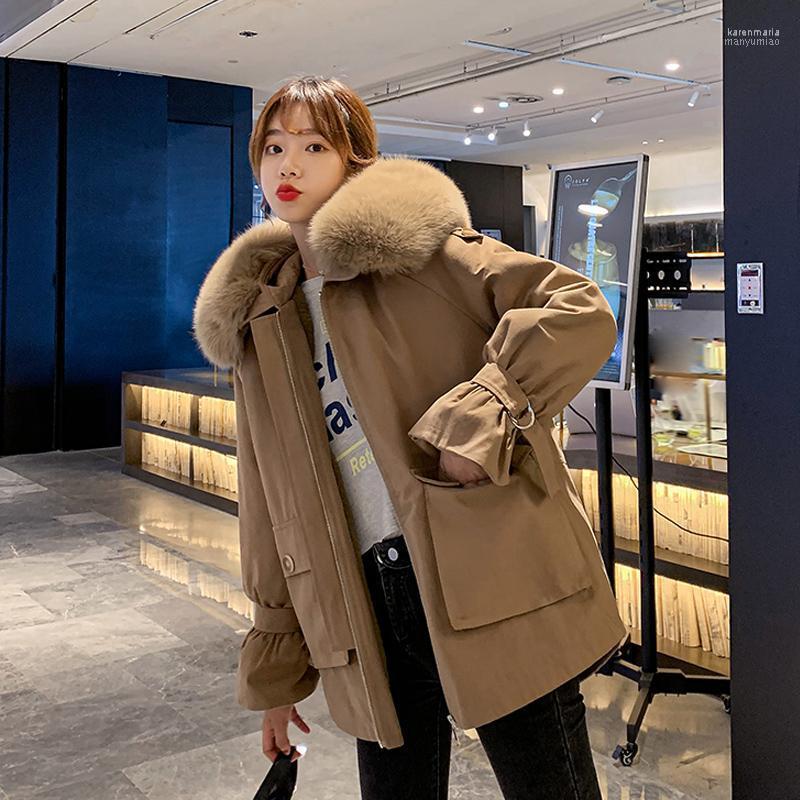 

Women's Down & Parkas Girls Winter Warm Big Faux Fur Collar Fashion Slim Women Hooded Thick Jacket Zipper Lamb Wool Liner Coat Outerwear 202, Beige