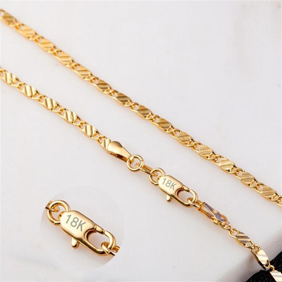

2mm Flat Chains Fashion Luxury Women Jewelry 18K Gold Plated Necklace Chain Mens 925 Silver Plated Chains Necklaces Gifts DIY Acce269a