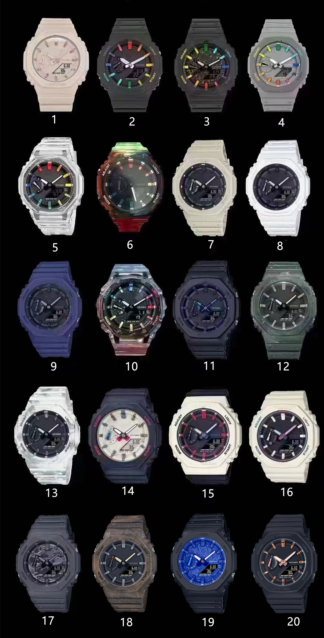 Iced Out Watch Sports Digital Men's Quartz Watch High Quality Water Resistant LED World Time All Hands Operable Oak 2100 Series