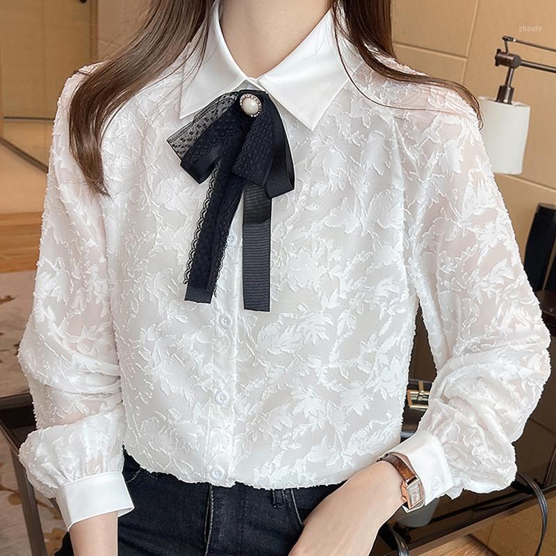 

Women' Blouses & Shirts Spring Women White Blouse Shirt Tops Long Sleeve Turn Down Collar Blusas Mujer De Moda 2022 F212, As picture