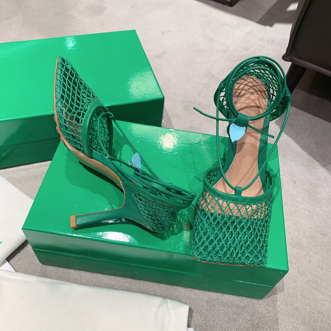 

2022 Designers Women High Heel Sandals Slippers Leather Rhinestone Mesh Sandal Slides Top Designer SPARKLE STRETCH Ladies Party Wedding