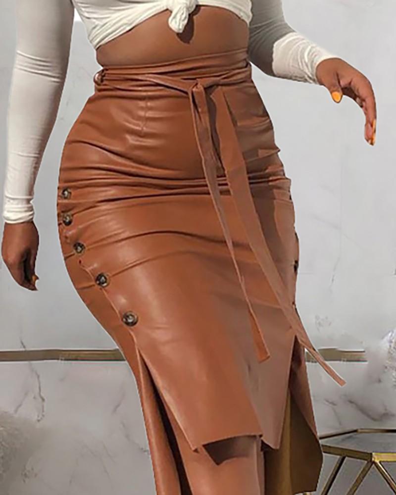 

Skirts Buckled High Waisted Plain Mini Skirt