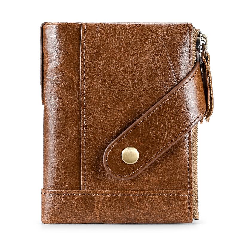 

Wallets Male Vertical Coin Purse Zipper Wallet Genuine Leather RFID Anti Theft Money Bag Business Card Holder Men's WalletWallets, Black