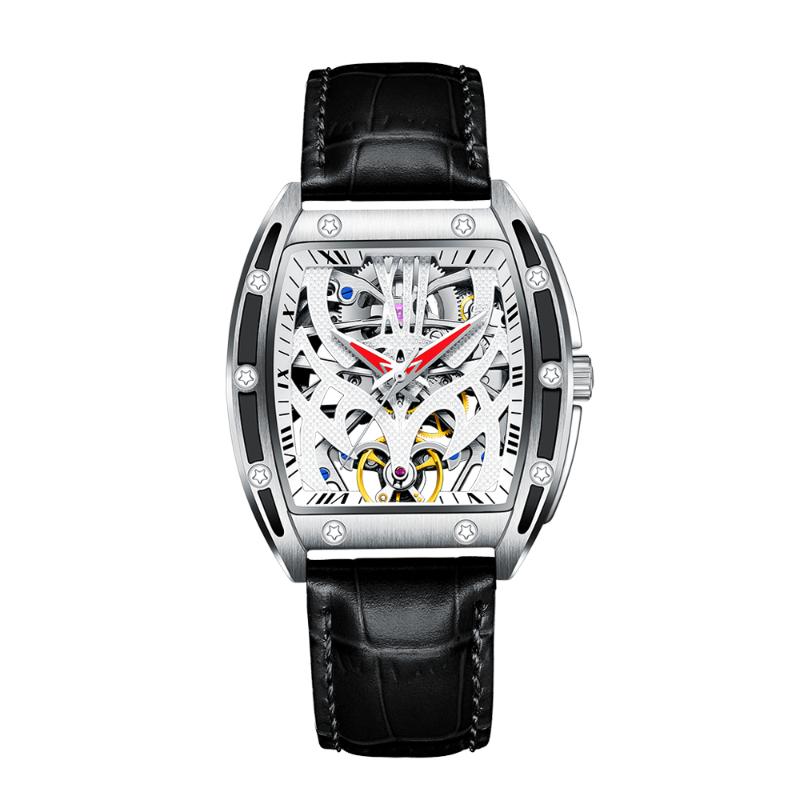 

Wristwatches Men's Watch Hollow Tourbillon Male Automatic Mechanical Sapphire Leather Strap Waterproof Stainless Steel 2022, Golden blue