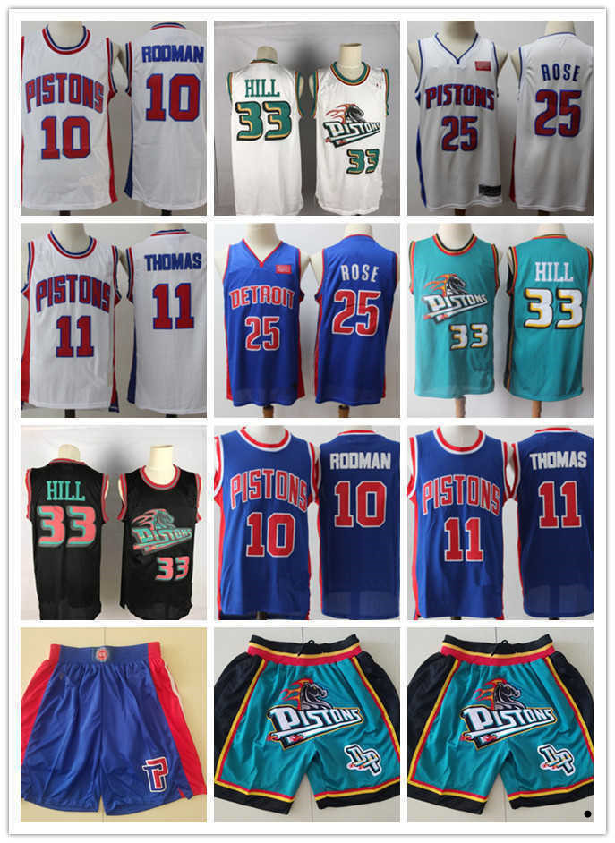 

2020 Mens Detroit''Pistons''Jersey Throwback Grant 33 Hill Isiah 11 Thomas Dennis 10 Rodman blue white Basketball Shorts Basketball Jerseys Red, Color
