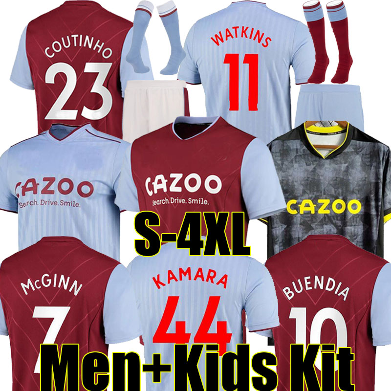 

4XL 22/23 Aston Soccer Jerseys villa WATKINS INGS COUTINHO BUENDIA McGINN EL GHAZI WESLEY DOUGLAS LUIZ MINGS KONSA M.TREZEGUET Football Shirt Men Kids Kits Full sets, 22-23 home